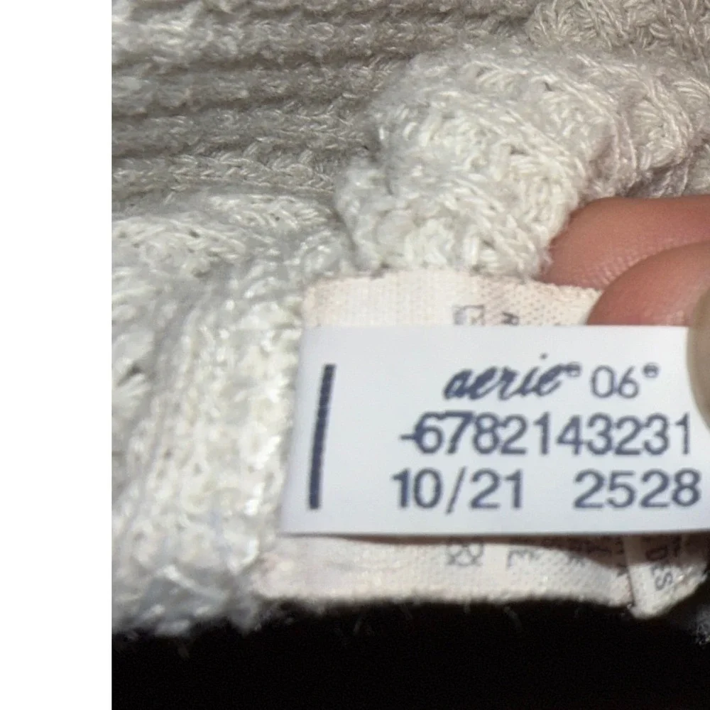 Aerie Waffle Knit Sweater Large Cream Off-White Thermal Crewneck Relaxed Fit